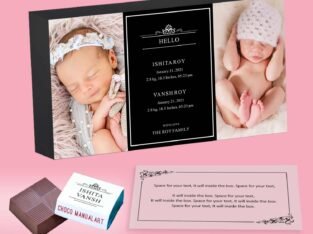 Names printed wrapped chocolates twin announcement
