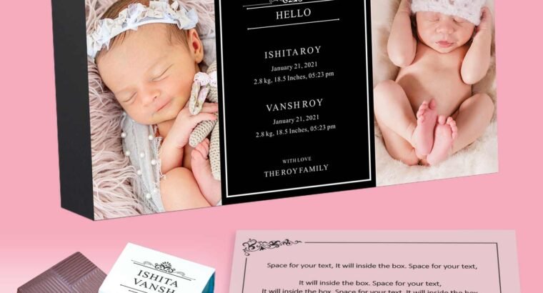 Names printed wrapped chocolates twin announcement