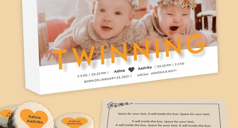 Twinning twins birth announcement printed chocolates
