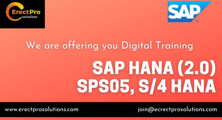 We are offering you Digital Training for SAP HANA (2.0) SPS05, S/4 HANA 1909/2101.